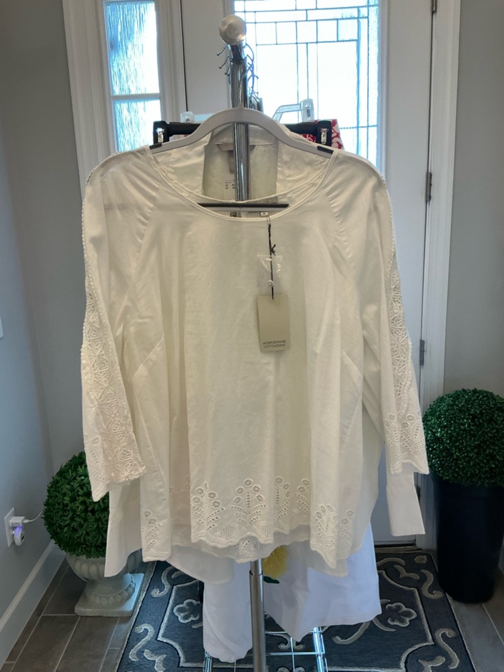 Women's White Eyelet Sleeve Cotton Top